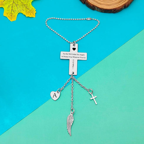 Bible Verse Hanging Ornaments Christian Initial A Rear View Mirror Hanging Accessories Scripture Religious Faith Gift...