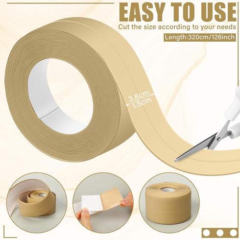Almond Caulk Tape 10.5' x 1.5'' Waterproof Self Adhesive Caulk Strip Bathtub Sealant Tape Caulking Tape Sealing Strip Oil Proof Bathroom Caulk for...