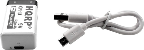 HQRP USB 9V Lithium-Ion Rechargeable Battery, High Capacity 500mAh 9-Volt, 1.5 H Fast Charge, 800 Cycle with Micro USB Cable, Radio Square 6LR61 7...