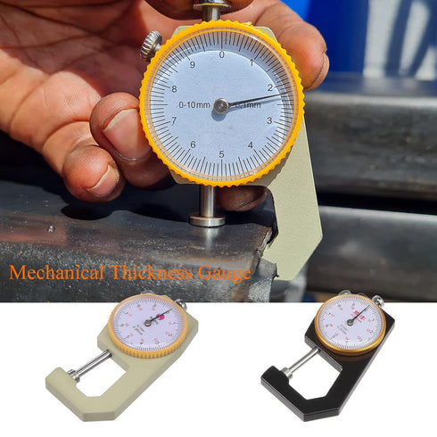 Thickness Gauge 0-10mm | 0.1mm Mechanical Dial Thickness Tester Handheld Measurement Tool Flat Head for Leather, Paper, Sheet Metal, Black...