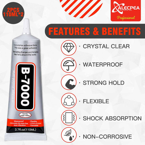 B-7000 Craft Glue for Jewelry Making - 110ml/3.7oz (2 Pack) - Multi-Function B-7000 Super Adhesive Glues Liquid Fusion Glue for Rhinestones Crafts...