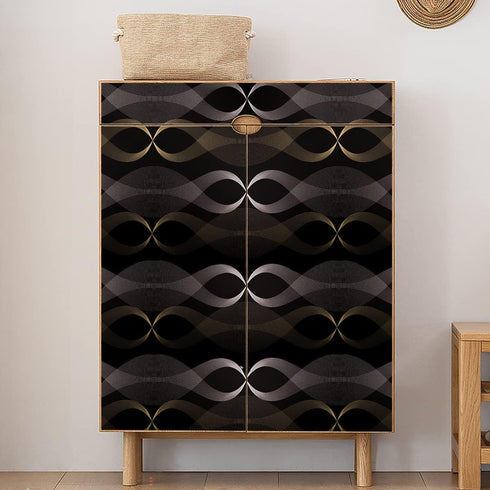 17.7" x 117" Peel and Stick Stripe Wallpaper Modern Black Contact Paper Black and Gold Removable Wave Wallpaper Self Adhesive Film for Cabinets Ki...