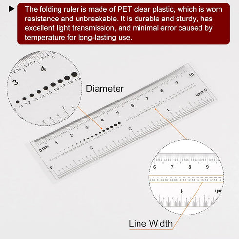 Film Flexible Ruler 4 Inch 0.1mm Scale PET Plastic Covered Folding Straight Ruler Calibration Soft Ruler Measuring Tool for Factory, Transparent...