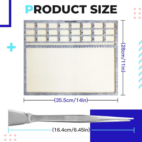 hobbyworker Bead Mat,Soft Perfect Stable,Surface Flocking with Centimeter Scale 3 Pcs Set(L) and Stainless Steel Handy Tweezers with Scoop for Jew...