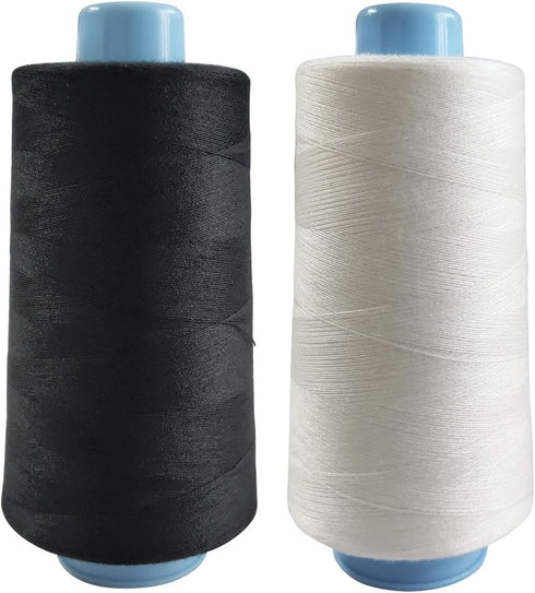 2 Spools Polyester 3000 Yards Sewing Thread Spools, 40/2 Thread for Sewing Machine, Heavy Duty Household - White and Black...