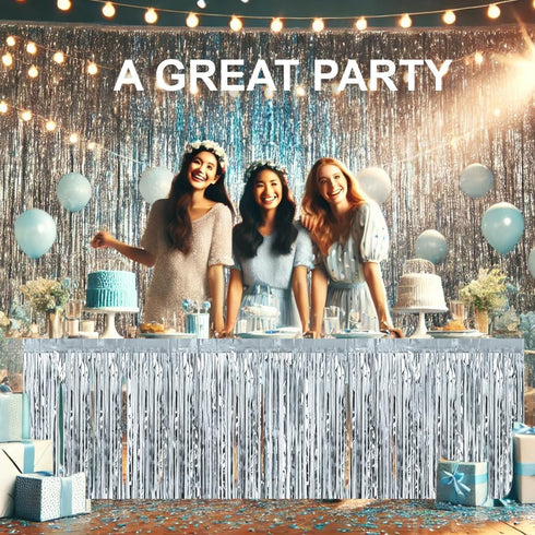 Allgala Silver Tinsel Table Skirt 2-Pack 29x108 Inch Metallic Foil Fringe Table Skirts for Party Event, Parade Float, Party Decoraton...