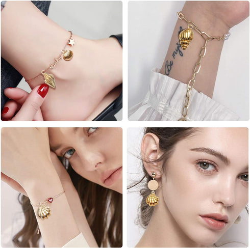 Aylifu Seashell Charms,100 Gram Gold Shell Charms Ocean Theme Pendants Conch Scallops Mussel Marine Life Sea Animals Dangle Charms for Jewelry Mak...