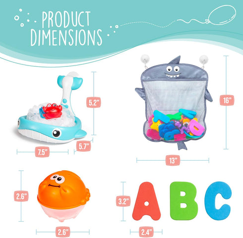 Comfylife Baby Bath Toy Organizer - Bath Toy Storage for Shower - Bathtub Toy Organizer includes Foam Bath Toys (Numbers & Letters & Squirty Toys)...