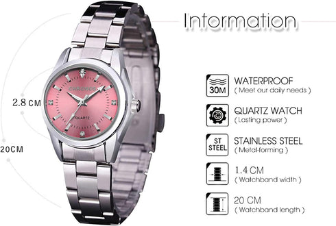 cofuo Women Lady Dress Analog Quartz Watch with Stainless Steel Band, Casual Fashion Waterproof Watches Roman Numeral Diamond Rhinestone Luminous ...