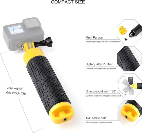 Floating Hand Grip Underwater Handle Mount with Detachable Tripod Stand for All GoPro Hero 12 11 10 9 7 8 6 5 4 Max Mini Session DJI Action Camera...