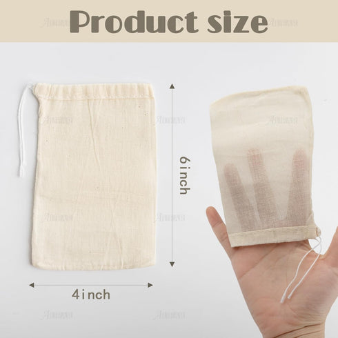 AUEAR, Reusable Drawstring Cotton Soup Bags Coffee Chinese Medicine Tea Bag Brew Straining Herbs Cheesecloth Bone Broth Gravy Stew (12 Pack, 4"x6"...