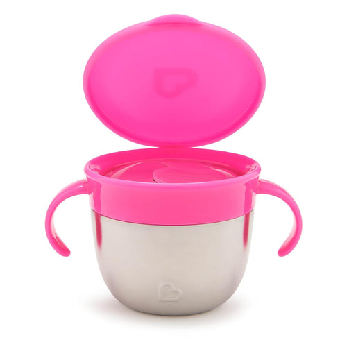 Munchkin® Snack+™ Stainless Steel Snack Catcher Cup with Lid, 9 Ounce, Pink, 1 Pack...