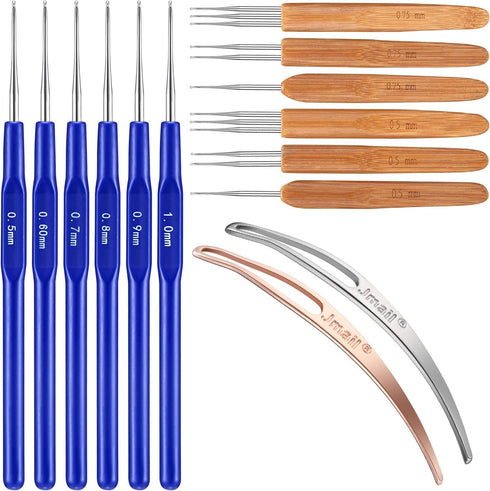WILLBOND 14 Pcs Dreadlock Crochet Hook Set Include 6 Dreadlocks Crochet Needle 2 Hair Locking Tools 6 Hooks 0.5 mm 0.75 mm Needle Weaving, 1/2/3 H...