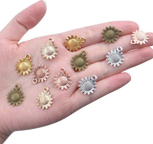 Aylifu Sunflower Charms Pendant, 50 Pieces Sunflower Charm Bead Craft Supplies Pendant Jewelry Findings Alloy Pendant for Jewelry Making Necklace ...