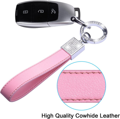 Wisdompro Bling Leather Car Keychain, Universal Genuine Leather Car Keys Keychain Key FOB Keychain, Key Chains Women for Car Keys with Anti-lost D...