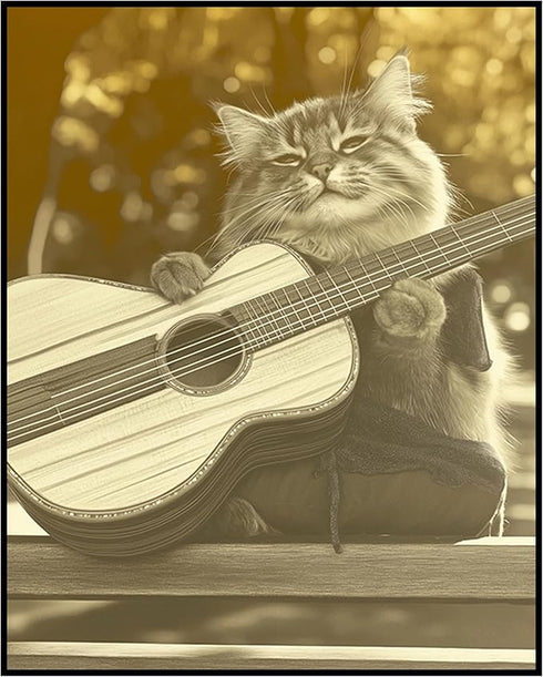 Posterizer 1 pcs-cute funny kitty cat playing the guitar 4-Art for Animal Lovers-Musical Art Collection-Decorations for Bedroom, Office, Living Ro...