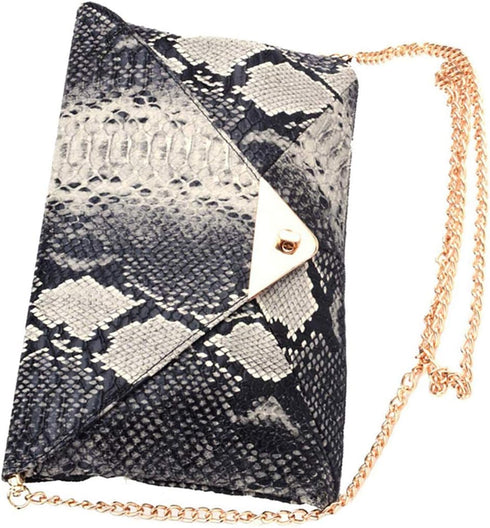 Newfancy Women Snakeskin Envelope Clutch Bag Crossbody Purses With Chains Evening Party Prom Shoulder Messenger Handbags...