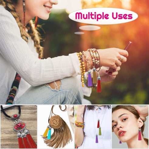 PAXCOO Tassels for Jewelry Making, 50pcs Leather Tassel Keychain Charms Bulk with 50pcs Jump Rings for Jewelry Making, Bracelets, Acrylic Key Chai...