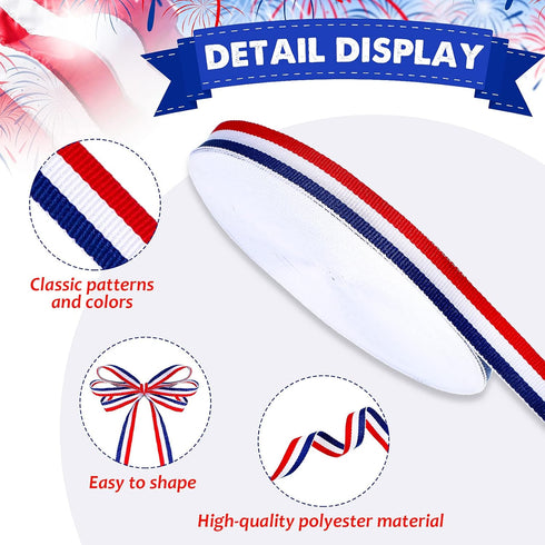 Red White Blue Striped Grosgrain Ribbon Use for Memorial Day Gift Wrapping, Party Decoration, DIY Crafting and Sewing (5/8 Inch x 50 Yard, Red, Wh...