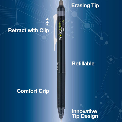 Pilot, FriXion Synergy Clicker Erasable, Refillable, Retractable Gel Ink Pens, Extra Fine Point 0.5 mm, Pack of 8, Black...
