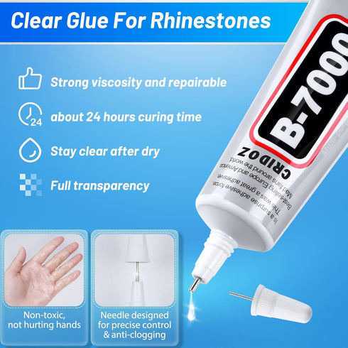 B7000 Jewelry Glue Clear for Rhinestone, Cridoz 3.7 fl oz Craft Adhesive Glue with Precision Tip Multi Function Fabric Glue for Metal Stone Gradua...