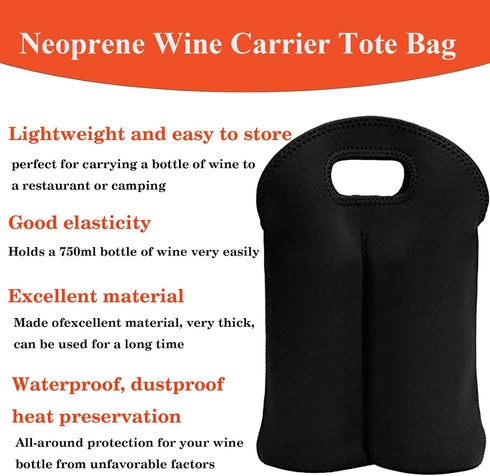 2 Bottle Wine Carrier Tote Bag for 750ML Wine Bottles, Neoprene Wine Bottle Travel Protector Bags, Reusable Insulated Wine Bag Tote Gift Bags for ...