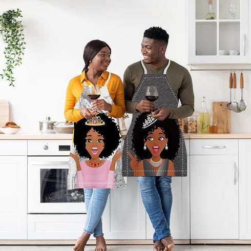 4 Pcs African Women Aprons Waterproof African American Queen Aprons Adjustable Black Women Girl Aprons Kitchen Chef Aprons for Baking Grilling Gar...