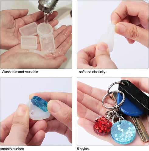 WILLBOND Silicone Resin Keychain Mold Set, Jewelry Pendant Casting Mold DIY Epoxy Keychain Mold with Keychain Rings, Dried Flower and Round Sequin...
