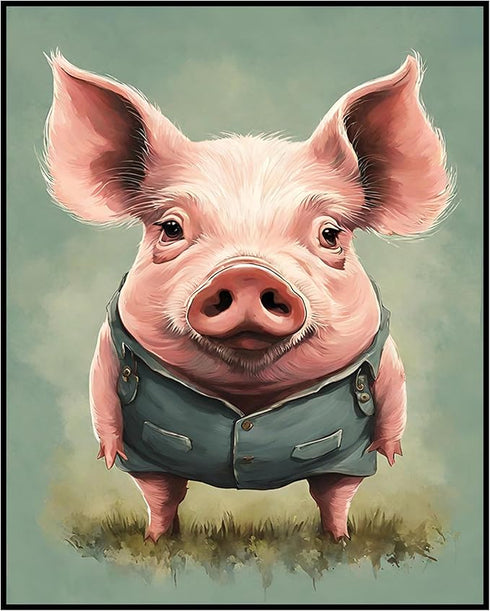 Posterizer 1 pcs- Cute funny pig with clothes on-Art for Animal Lovers-Abstract & Modern Art- Gift for Men Women Entrepreneur Teens-Decor for Home...