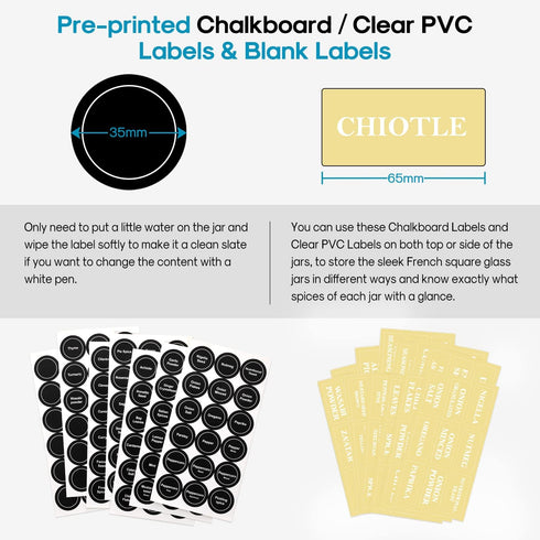 AOZITA 14 Pcs Glass Spice Jars with Spice Labels - 8oz Empty Square Spice Bottles - Shaker Lids and Airtight Metal Caps - Chalk Marker and Silicon...