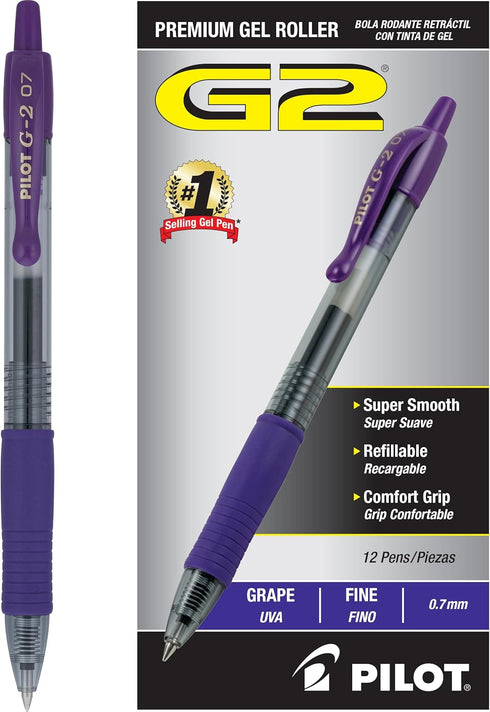 PILOT, G2 Premium Gel Roller Pens, Fine Point 0.7 MM, Grape, Pack of 12 (Dozen Box)...