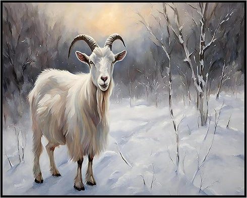 Posterizer 1 pcs-goat in snowy winter nature-oil painting style 4-Art for Animal Lovers-Landscape & Nature Art-Decor for Home & Office- unframed w...
