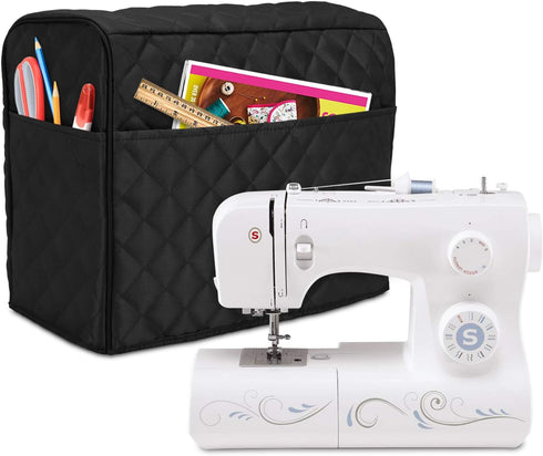 Luxja Dust Cover for Sewing Machine, Sewing Machine Cover with Pockets for Extra Accessories (Compatible with Brother and Singer), Black (Quilted ...