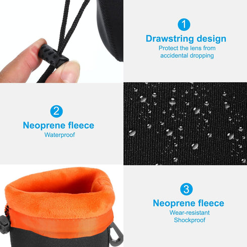 PATIKIL Camera Lens Bag, 3.9" IDx9.8 H Drawstring Lens Pouch with Thick Protective Neoprene, Lens Case for DSLR Camera Lens, Water Coffee Cups, Bl...