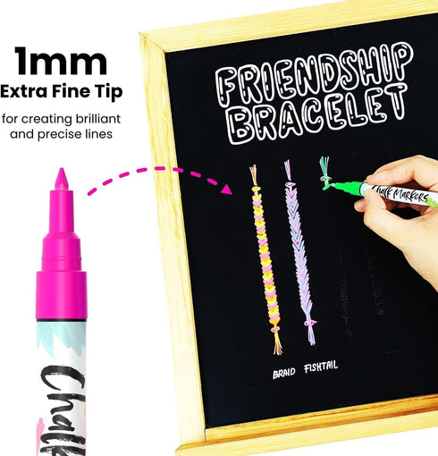 Chalk Markers Fine Tip (10 Pack, 1mm Extra Fine Point) - Neon Liquid Chalk Pens for Blackboards, Chalkboard, Bistro, Car Windows, Dry Erase Boards...