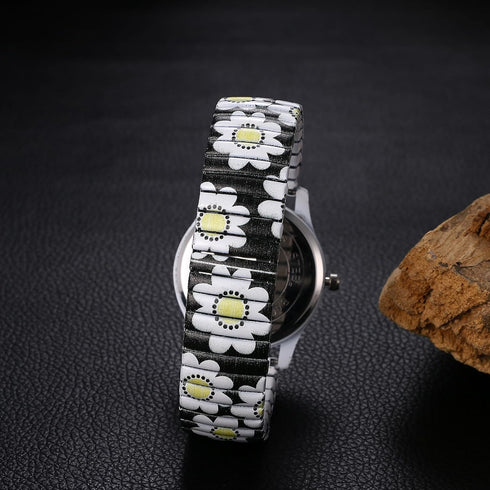 Lancardo Women Stretch Band Watch: Bohemia Flower Elastic Analog Quartz Big Number White Dial Wristwatch Easy to Read Womens Day...