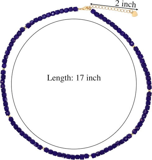 Blue Cubic Zirconia Beaded Choker Necklace for Women Royal Blue Cubic Necklace 4mm Faceted Bead Necklace 17in+2in Extension Chain...