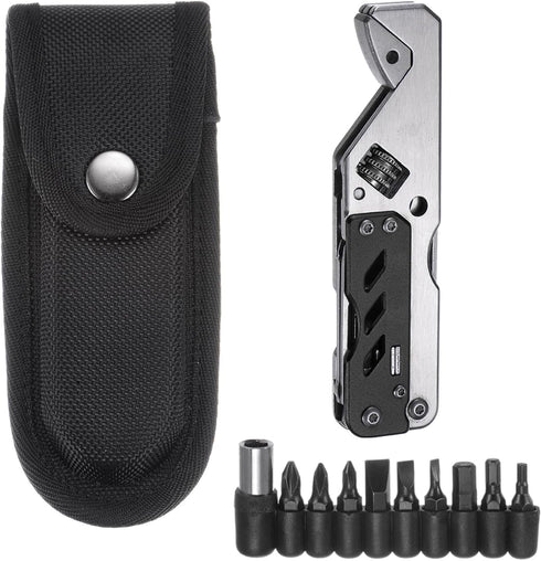 5 in 1 Multitool Wrench with Knife, Flat/Phillips Screwdriver and Bottle Opener, Folding Multifunctional Adjustable Wrenches with 9 in 1 Bits Set,...