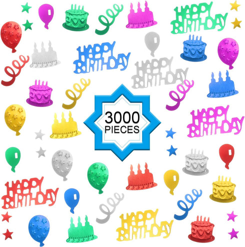 WILLBOND 3000 Pieces Happy Birthday Confetti Birthday Party Cake Confetti Metallic Foil Balloon Table Scatter Decorations for Carnival Baby Shower...