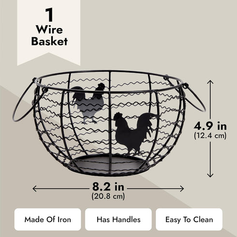 Juvale Wire Egg Basket Countertop Organizer - 8.2 x 8.2 x 4.9 in Black Iron - Rustic Farmhouse Style Countertop Egg Holder - Iron Construction...