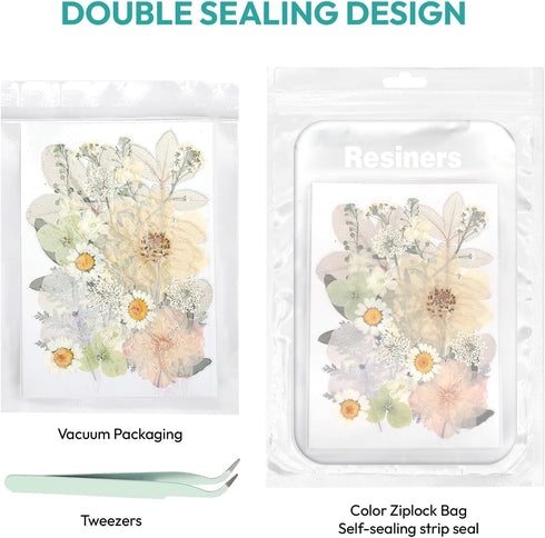 Resiners 100Pcs Dried Pressed Flowers for Resin Molds, White Real Natural Dried Flowers Dry Leaves kit for Wedding Scrapbook Supplies Card Making ...