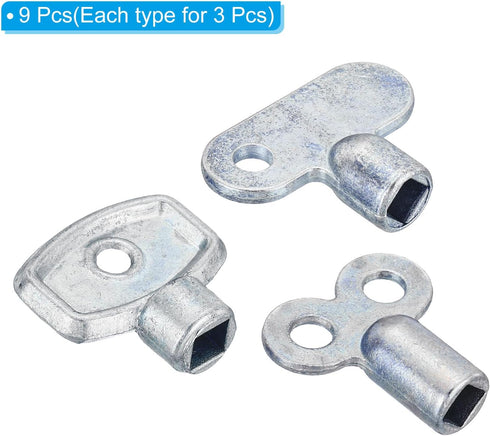 PATIKIL Radiator Valve Keys Set, 9 Pack Zinc Alloy Square Socket Vent Air Valve Key Wrench Plumbing Bleeder Tool for Radiator Heater Faucet, Silve...
