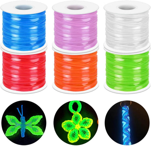 Lanyard String Kit, Cridoz 6Pack Glow in Dark Plastic Lacing Cord Gimp String Lanyard Weaving Kit for Boondoggle, Bracelets, Keychains, Crafts...