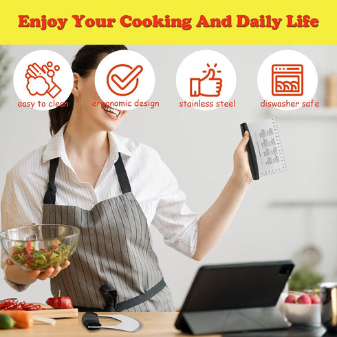 HaSteeL Bench Scraper 2Pcs, Heavy Duty Dough Chopper Cutter Mezzaluna Knife with Cover, Stainless Steel Mincing Rocker Slicer Perfect for Pastry, ...