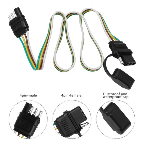 Trailer Light Wiring Harness Kit,4 Wires 4-Way Plug 4 pin Flat Wire Extension Male & Female Connector 32" Inch Long...