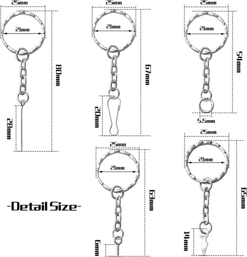 50pcs Silver Key Chain Rings Kit Flat Metal Split Key Rings with Chain and Jump Rings Key Chain Rings Accessories for Jewelry Key Rings Crafts Jew...