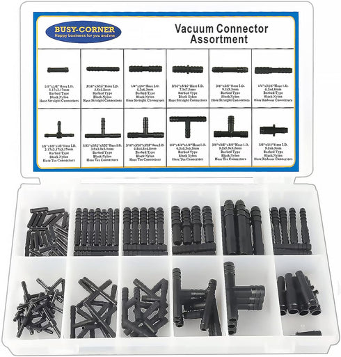 Vacuum Connector Assortment Heat Resistance 240??460??Automotive Vacuum Tubing Connector Vacuum Tee Connector Assortment Kit Nylon 113 Pieces BUSY...