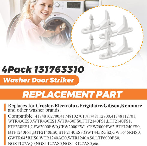 131763310 Washer Door Striker Replacement Part (4 Pack) by Beaquicy Fit for Frigidaire Kenmore Washers bltf2940es3 gltf2940es1 wtf330hs0 fwtb59rgs0 - Replaces 131763300 AP3580441 1032664 PS890617