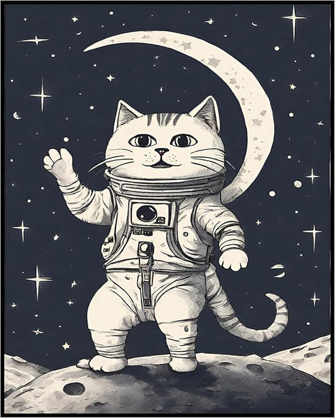Posterizer 1 pcs- cute sci fi astronaut cat visiting other planets-Art for Animal Lovers-Comedy Art-Gift for Art Lovers-Living Room Bedroom Decor-...