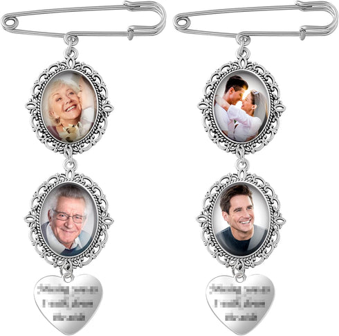 2 Pcs Bouquet Charms for Wedding Memory, Wedding Bouquet Photo Charms with 4 Pcs Oval Glass Cabochons for Bridal Shower, You Are Always in My Hear...